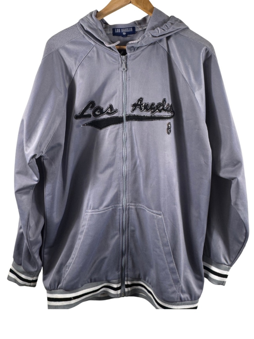 Los Angeles Gray Nylon Zip-Up Hoodie Men’s M Varsity Y2K Streetwear